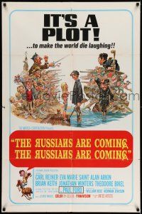 7t816 RUSSIANS ARE COMING 1sh '66 Carl Reiner, great Jack Davis art of Russians vs Americans!