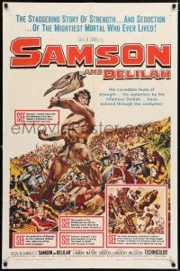 7t819 SAMSON & DELILAH 1sh R59 art of Victor Mature in battle, Cecil B. DeMille!