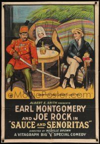 7t824 SAUCE & SENORITAS 1sh '20 stone litho of Earl Montgomery, Joe Rock & Babe London!