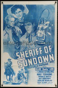 7t841 SHERIFF OF SUNDOWN 1sh R54 cool artwork of Allan Rocky Lane, Linda Stirling!