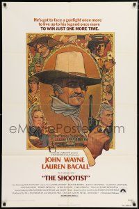 7t843 SHOOTIST 1sh '76 best Richard Amsel artwork of cowboy John Wayne & cast, Don Siegel!