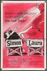 7t848 SIMON & LAURA 1sh '56 artwork of both sides of Peter Finch & Kay Kendall!