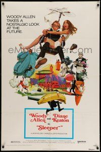 7t856 SLEEPER 1sh '74 Woody Allen, Diane Keaton, futuristic sci-fi comedy art by McGinnis!