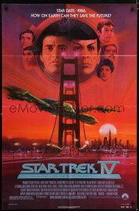 7t867 STAR TREK IV 1sh '86 art of Leonard Nimoy, Shatner & Klingon Bird-of-Prey by Bob Peak!