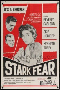 7t868 STARK FEAR 1sh '61 psycho husband Skip Homeier terrorizes helpless wife Beverly Garland!