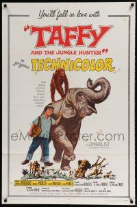 7t884 TAFFY & THE JUNGLE HUNTER 1sh '65 Jacques Bergerac, great art of boy with baby elephant!