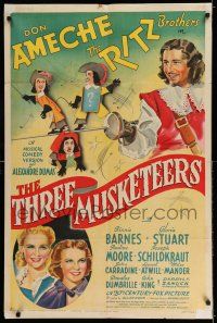 7t903 THREE MUSKETEERS style B 1sh '39 Don Ameche as D'Artagnan, Ritz Bros., Pauline Moore!