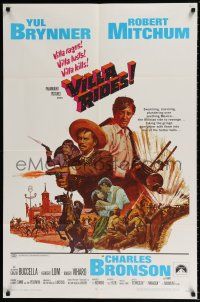 7t938 VILLA RIDES 1sh '68 art of Yul Brynner as Pancho & Robert Mitchum, Bronson, Sam Peckinpah!