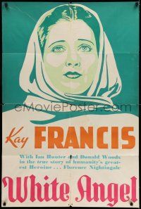 7t954 WHITE ANGEL 1sh '36 great artwork of angelic beautiful Kay Francis as Florence Nightingale!