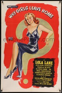7t960 WHY GIRLS LEAVE HOME 1sh '45 best full-length art of sexiest Lola Lane!