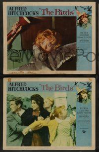 7w927 BIRDS 3 LCs '63 Alfred Hitchcock, Rod Taylor, Tippi Hedren, great bird attack scenes and fire