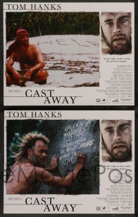 7w128 CAST AWAY 8 LCs '00 Tom Hanks stranded alone on a desert island, Helen Hunt, Robert Zemeckis!