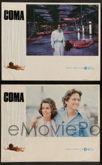 7w146 COMA 8 int'l LCs '77 sexy Genevieve Bujold, Michael Douglas, directed by Michael Crichton!