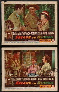 7w215 ESCAPE TO BURMA 8 LCs '55 Robert Ryan & gorgeous Barbara Stanwyck in the jungle in India!
