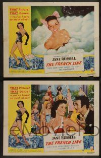 7w840 FRENCH LINE 6 2D LCs '54 Howard Hughes, border art of sexy Jane Russell in France!