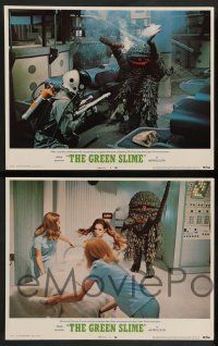 7w288 GREEN SLIME 8 LCs '69 classic cheesy sci-fi movie, wonderful image of astronaut & monster!