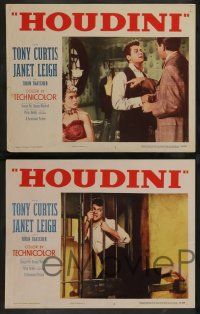 7w844 HOUDINI 6 LCs '53 best close up of magician Tony Curtis & his sexy assistant Janet Leigh!