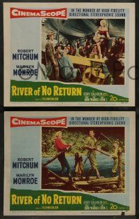 7w945 RIVER OF NO RETURN 3 LCs '54 Preminger, great images of Robert Mitchum & sexy Marilyn Monroe!