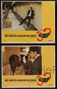 7w596 SCORPIO 8 LCs '73 Burt Lancaster, Alain Delon, the most incredible manhunt of all time!