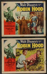 7w653 STORY OF ROBIN HOOD 8 LCs '52 Richard Todd with bow & arrow, Joan Rice, Walt Disney!