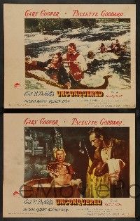 7w919 UNCONQUERED 4 LCs '47 Gary Cooper and Paulette Goddard in river action, Da Silva!
