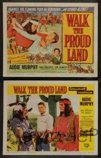 7w740 WALK THE PROUD LAND 8 LCs '56 great images of cowboy Audie Murphy, Jay Silverheels!