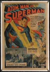 7x021 ATOM MAN VS SUPERMAN linen chapter 5 1sh '50 Kirk Alyn in costume in BOTH art & inset photo!