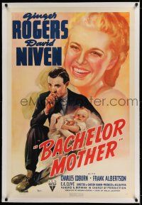 7x026 BACHELOR MOTHER linen 1sh '39 David Niven thinks the baby Ginger Rogers found is really hers!