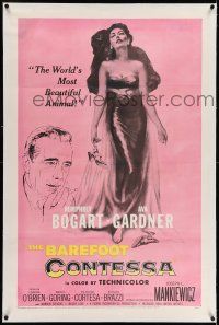 7x027 BAREFOOT CONTESSA linen 1sh '54 Humphrey Bogart & artwork of sexy full-length Ava Gardner!