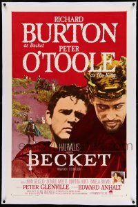 7x031 BECKET linen style A 1sh '64 great image of Richard Burton in the title role, Peter O'Toole!