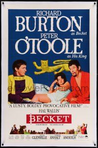 7x032 BECKET linen style B 1sh '64 great image of Richard Burton in the title role, Peter O'Toole!