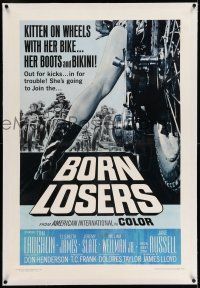 7x051 BORN LOSERS linen 1sh '67 Tom Laughlin directs and stars as Billy Jack, sexy motorcycle art!