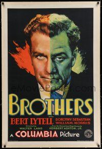 7x055 BROTHERS linen 1sh '30 cool split image artwork of Bert Lytell in a dual role as twins!