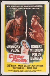 7x069 CAPE FEAR linen 1sh '62 Gregory Peck, Robert Mitchum, Polly Bergen, classic noir!