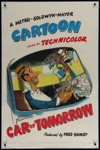7x070 CAR OF TOMORROW linen 1sh '51 it can shave you, drive itself & much more, great cartoon art!