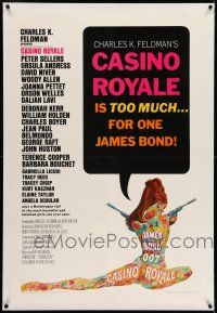7x074 CASINO ROYALE linen 1sh '67 James Bond spy spoof, sexy psychedelic art by Robert McGinnis!