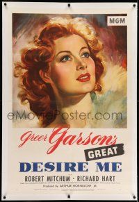 7x105 DESIRE ME linen 1sh '47 wonderful artwork portrait of beautiful Greer Garson, George Cukor!