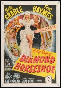 7x107 DIAMOND HORSESHOE linen 1sh '45 sexiest stone litho of dancer Betty Grable in skimpy outfit!