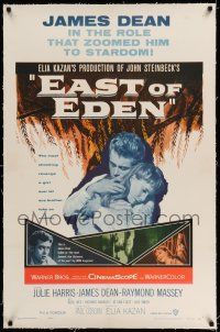 7x118 EAST OF EDEN linen 1sh R57 James Dean in the role that zoomed him to stardom, John Steinbeck!