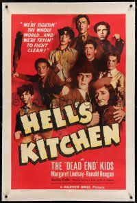 7x172 HELL'S KITCHEN linen 1sh '39 Ronald Reagan, Margaret Lindsay & The Dead End Kids!