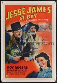 7x200 JESSE JAMES AT BAY linen 1sh '41 art of cowboys Roy Rogers & Gabby Gabby + Sally Payne!