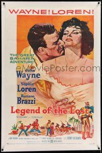 7x220 LEGEND OF THE LOST linen 1sh '57 art of John Wayne & sexy Sophia Loren, Sahara adventure!