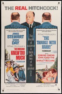 7x243 MAN WHO KNEW TOO MUCH/TROUBLE WITH HARRY linen 1sh '63 Alfred Hitchcock double-feature!