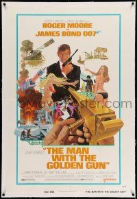 7x245 MAN WITH THE GOLDEN GUN linen 1sh '74 art of Roger Moore as James Bond by Robert McGinnis!