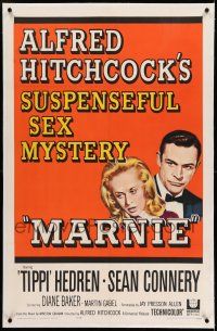 7x247 MARNIE linen 1sh '64 Sean Connery & Tippi Hedren in Hitchcock's suspenseful sex mystery!