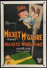 7x252 MICKEY'S WHIRLWIND linen 1sh '30 great stone litho of Mickey McGuire in basketball goal!
