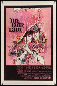 7x266 MY FAIR LADY linen 1sh '64 classic art of Audrey Hepburn & Rex Harrison by Bob Peak!
