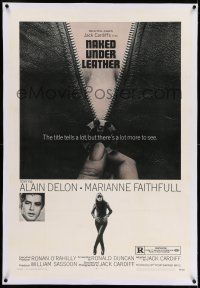 7x268 NAKED UNDER LEATHER linen 1sh '70 Alain Delon, super c/u of sexy Marianne Faithfull unzipping!
