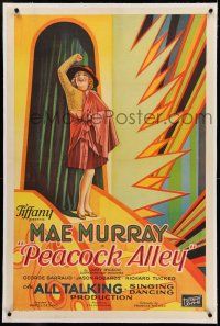 7x295 PEACOCK ALLEY linen 1sh '30 great stone litho of sexy chorus girl Mae Murray singing!