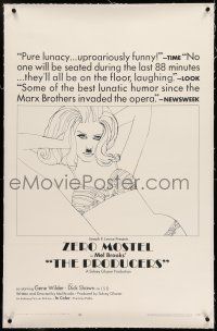 7x303 PRODUCERS linen style B 1sh '67 Mel Brooks, artwork of sexy Lee Meredith with mustache!